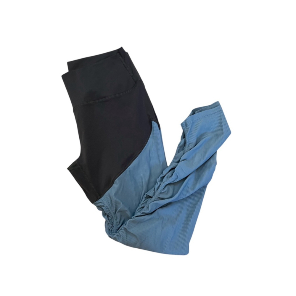 Blue & Grey Colour Blocked Bottom Stretch High Rise Workout Athletic Legging